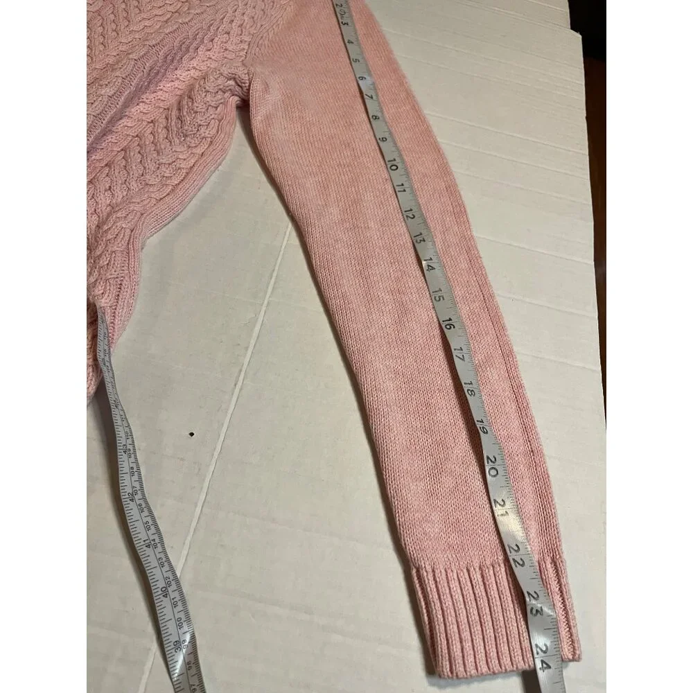NWT Croft & Barrow Womens Pink Cable Knit Sweater  L Cotton preppy long sleeve